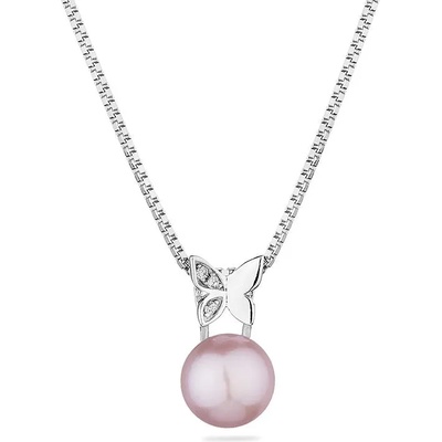 Swan Сребърно колие със сладководна розова перла и циркони CAA087NR Swan