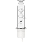 FK technics Захранващ стълб за монтаж върху плот на бюро - 2 x 230 V + USB-A + USB-C (FK0253)