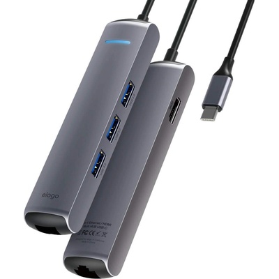 elago Multi 6 in 1 USB-C Hub Ethernet - мултифункционален хъб за свързване на допълнителна периферия за устройства с USB-C (тъмносив)