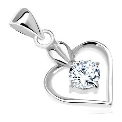 Šperky eshop Přívěsek ze stříbra 925 lesklá kontura srdce kulatý čirý zirkon SP61.14
