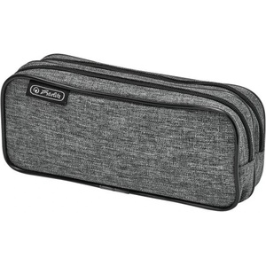 Herlitz Ученически несесер празен, двоен, 2 ципа, плетена материя, melange gray - Herlitz