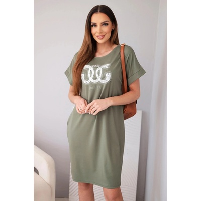 Fashionweek dámske oversize šaty s potlačou K12442 Khaki