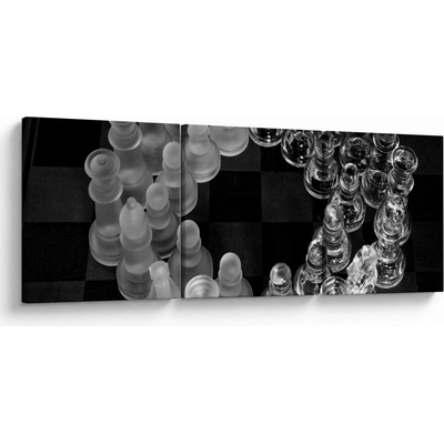 Obraz - černobílé šachy, třídílný 120x40 cm