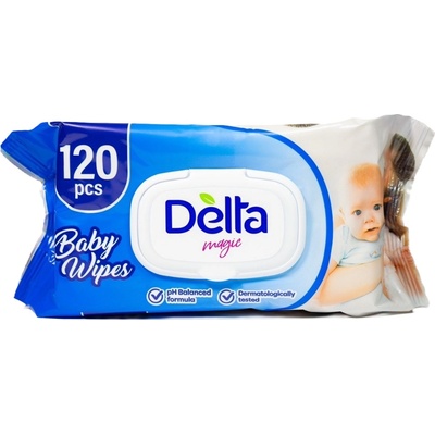 Delta Бебешки мокри кърпички Delta Magic - 120 броя, син пакет (3800502666103)