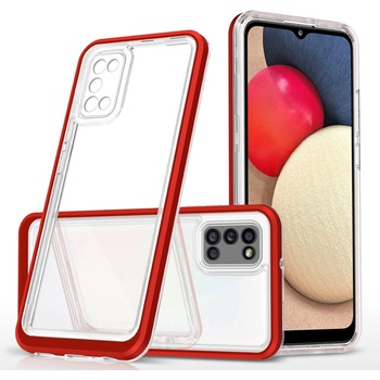 HQWear Прозрачен кейс 3в1 за Samsung Galaxy A03s (166) с гел рамка, червен (9145576243077)