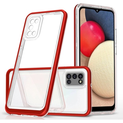 HQWear Прозрачен кейс 3в1 за Samsung Galaxy A03s (166) с гел рамка, червен (9145576243077)