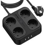 JSVER Разклонител JSVER PS4044, 4 гнезда, 3x USB-A, 1x USB-C, 3m кабел, черен (PS4044)