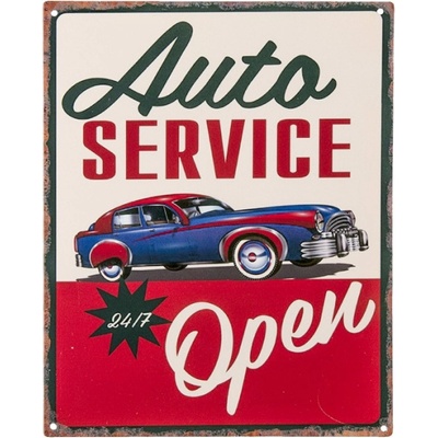 Nástěnná kovová cedule Auto Service Open – 20x1x25 cm