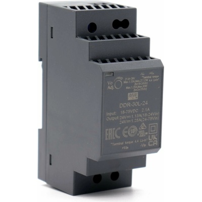 MEAN WELL DDR-30L-24 Měnič napětí, DC/DC, 30W, vstup 18–75V, výstup 24V, 1.25A, montáž na DIN lištu DDR-30L-24