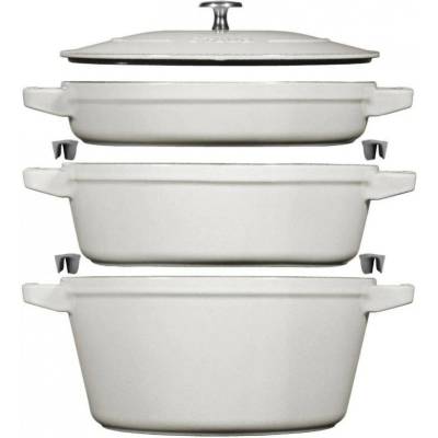 Staub Cocotte Sada 3v1: litinový hrnec, kastrol a pánev s poklicí, Ø 24 cm, bílý lanýž 101089