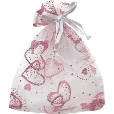 Anděl Dárkový sáček organza bílý se srdíčky 15x22cm