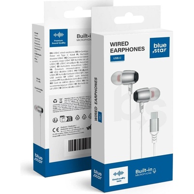 Blue Star Wire Earphones Type C With Microphone M09C 1,2 M White