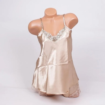 Image 1 of Бежово-златиста сатенена пижама с дантела