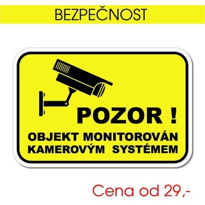 Bezpečnostní cedule Pozor – objekt monitorován kamerovým systémem (žlutá) - samolepka / 7,5x5 cm