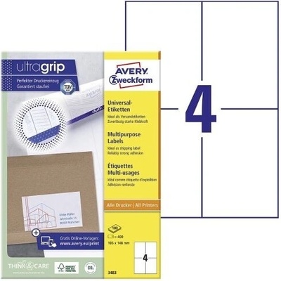 Avery 3483 105x148 mm bílé 100 listů