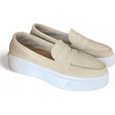 GNStyle Анатомични дамски мокасини в бежово от висококачествен естествен велур