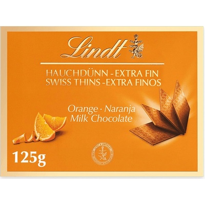 Lindt Thins Orange Mléčná čokoláda s příchutí pomeranče 125 g
