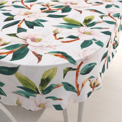 Biante bavlna oválný ubrus Sandra SA-293 Magnolie se zelenými listy na bílém 100x140cm