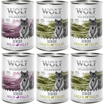 Wolf of Wilderness 6х400г Senior Wolf Of Wilderness, консервирана храна за кучета, смесена опаковка