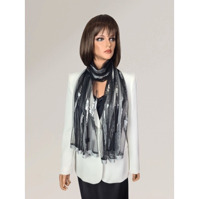 Classic Scarf elegantní slavnostní černá šála se stříbrnými třpytivými flitry