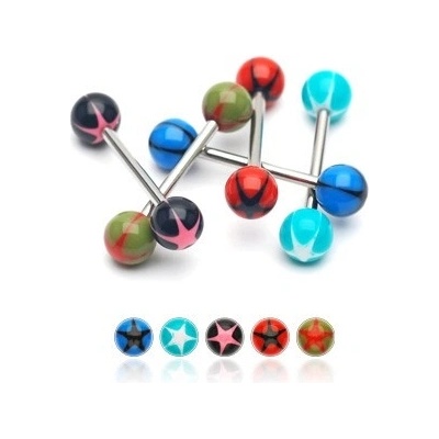 Šperky eshop piercing do jazyka UV kulička s hvězdou W40.16 olivová