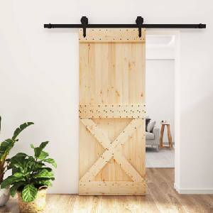 vidaXL Преплъзваща се врата Естествено и черно 85 x 210 cm (3445166)