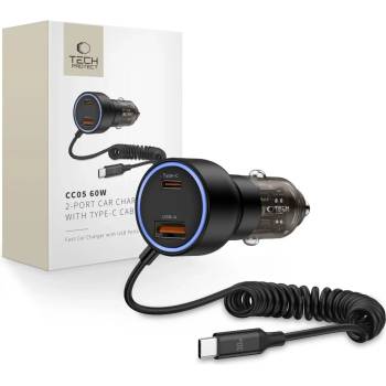 Tech-Protect cc05 двоен автомобилен заряден уред pd60w + кабел черен (5906302361717)