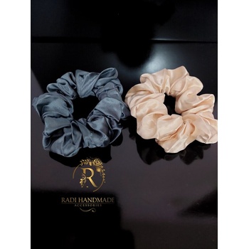 Radi handmade Сатенени скрънчита в бял крем и синьо сиво (684)