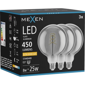 Mexen Vintis 3x LED спиралова нишка крушка E27, G125, 8W, Топла - 2200K, 450 lm, опушен (L168-E27-0822-70x03)