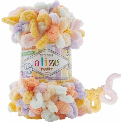 Alize příze Puffy color 6520 meruňková, žlutá, fialová, růžová