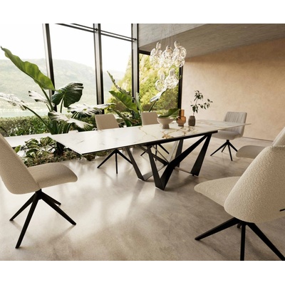 DELIFE Edge 200-300 x 100 keramika Calacatta Luxe bílá-zlatá-šedá Spider plochá ocel černá rozkládací
