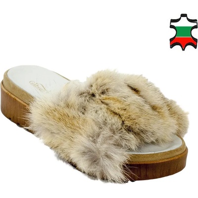 Български обувки Дамски чехли от естествена заешка кожа