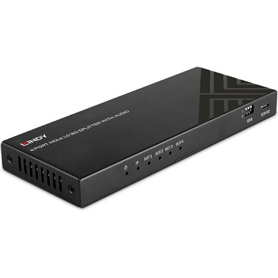 Lindy HDMI 8K60 сплитер с 4 порта, аудио и намаляване на мащаба, Lindy 38535 (38535)