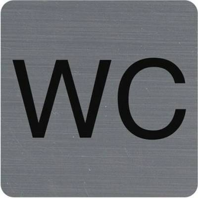 Informačná tabuľka, samolepiaca, 7,5x7,5 cm, hliníkový vzhľad, EXACOMPTA, "WC"