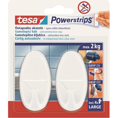 Tesa Háčky, oválné velké háčky, bílý plast, nosnost 2kg, v balení 2ks (58013-00055-20)