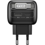 Havit - Зарядно за стена (UC251 EU) - Прибиращ се кабел Type-C, Type-C, USB, GaN, 35W - Черно / Сиво