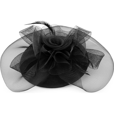 Prima-obchod Fascinátor / klobouček květ s peřím a síťkou, barva černá – Zboží Dáma