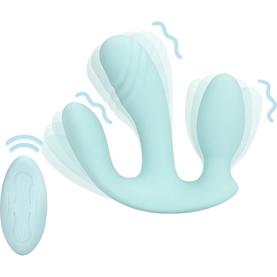 Loveline Three-In-One Liquid Silicone Vibrator Breezy Blue