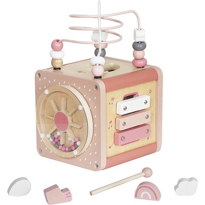 JOKO Multifunkčná kocka Montessori s vkladačkou a xylofónom ružová