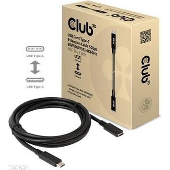 Club3D CAC-1531 USB-C predlžovací 5Gbps, 60W(20V/3A), 4K60Hz (M/F), 1m