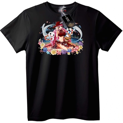 NOONEBRAND Тениска Anime Момиче с цветя и приятели - L, Black