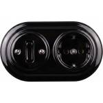 Elhard - Керамичен ретро ключ № 1 и розетка 230V с рамка SCHUKO в черно (EF0107E)