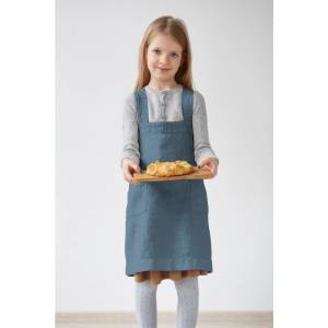 Linen Tales Детска синя ленена престилка Pinafore, 72 x 45 cm - Linen Tales (LTK-APPIN-5/6-BF)