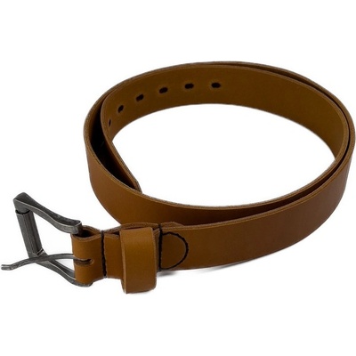 JUBÖ Šitý kožený opasek Bushcraft světle hnědý stříbrná spona Va ianta A