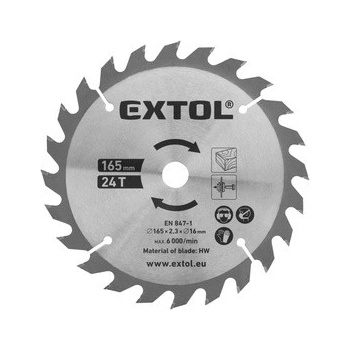 EXTOL PREMIUM kotouč pilový s SK plátky, 165x1,4x16mm, 24T