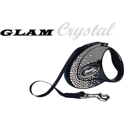 flexi Swarovski GLAM Crystal S - Модерен автоматичен повод за кучета, 3 метра лента, до 12 кг - цвят черен