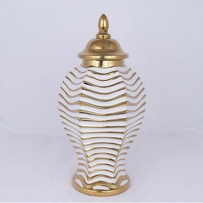 Eurolamp Keramická dóza 42,2x21,1 cm zlatá/biela EU0527