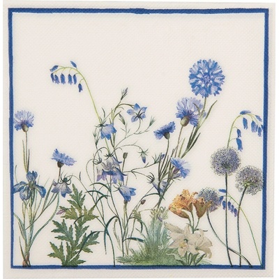 Clayre & Eef Bielo-modré papierové obrúsky s lúčnymi kvetmi 33x33 cm 20ks