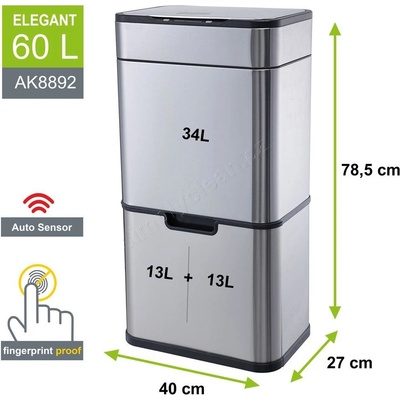 Helpmation ELEGANT 60 l AK8892 tříděný bezdotykový koš