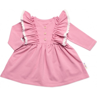 Dojčenské šaty dlhý rukáv s volánikmi Amálka bavlna Mrofi púdrovo ružové